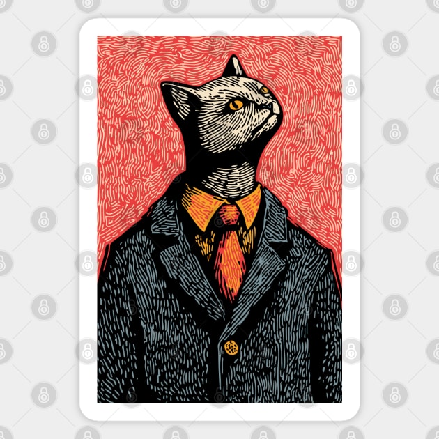 Dapper Black Cat in a Suit Portrait Art Magnet by TuncGK